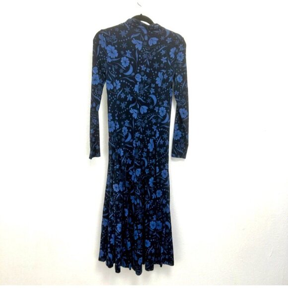 ANN TAYLOR LOFT $120 Blue Mock Neck Moon Floral Stretch Maxi Dress Size Size XS - Picture 5 of 9